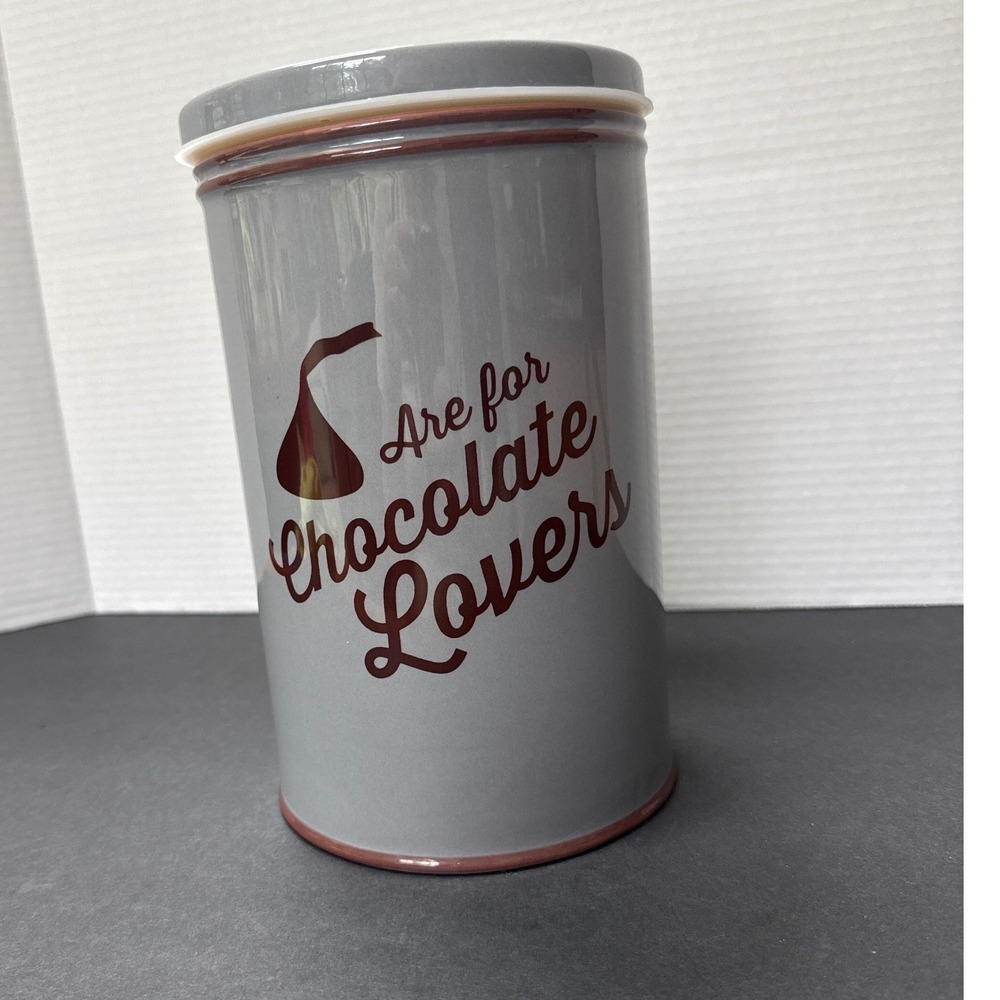 Hershey's Kisses Fitz and Floyd Chocolate Lovers Grey Ceramic Canister Jar 9"